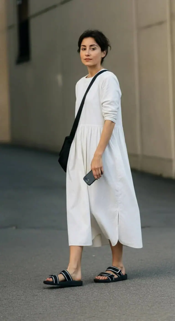 Oversized Cotton Dress With Sport Sandals