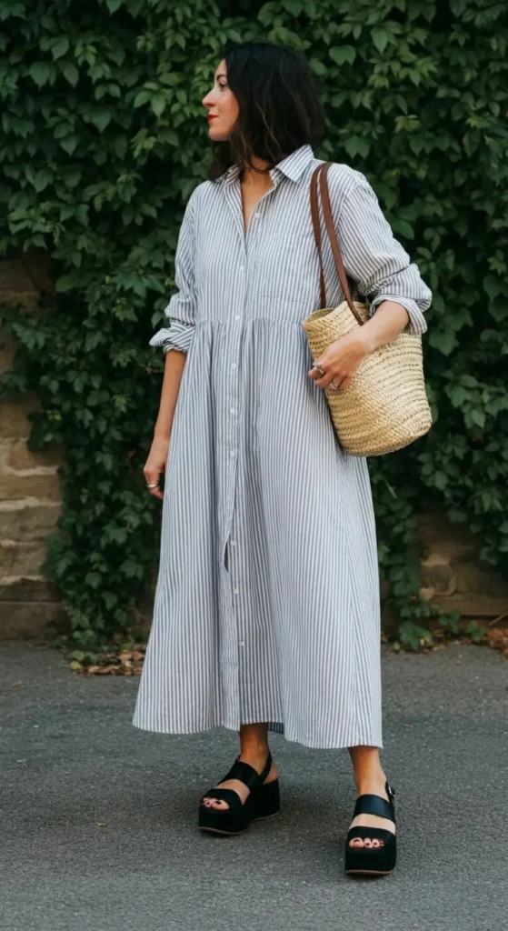Maxi Shirt Dress With Platform Sandals