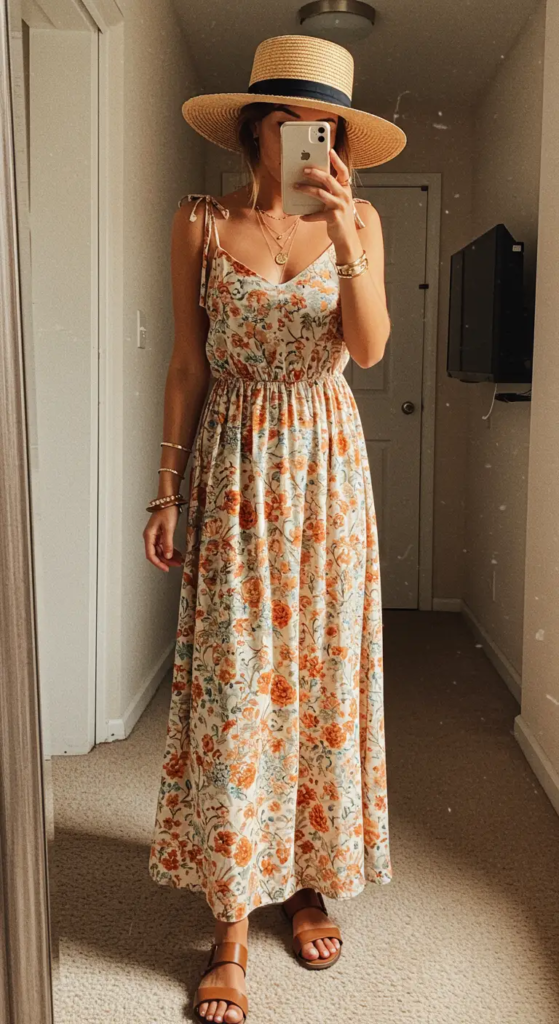 Bohemian Maxi Dress And Strappy Sandals