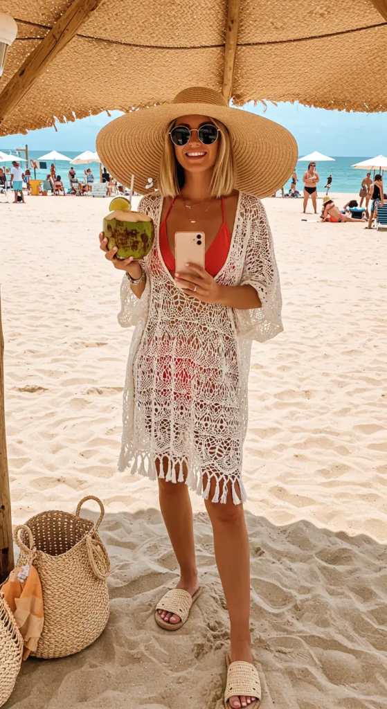 Crochet Cover-Up And High-Waisted Bikini