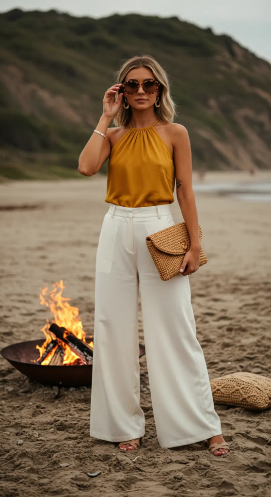 Halter Neck Top And High-Waisted Palazzo Pants