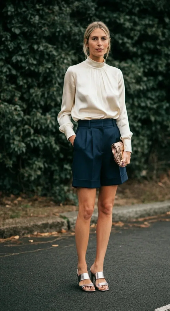 Tailored Shorts And Silk Shell Top