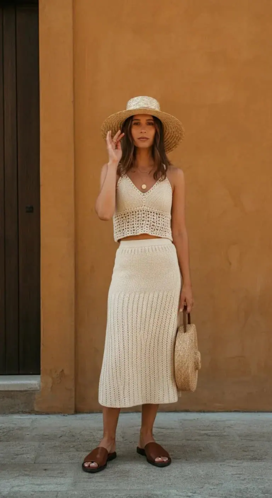 Crochet Set With Wide-Brim Hat