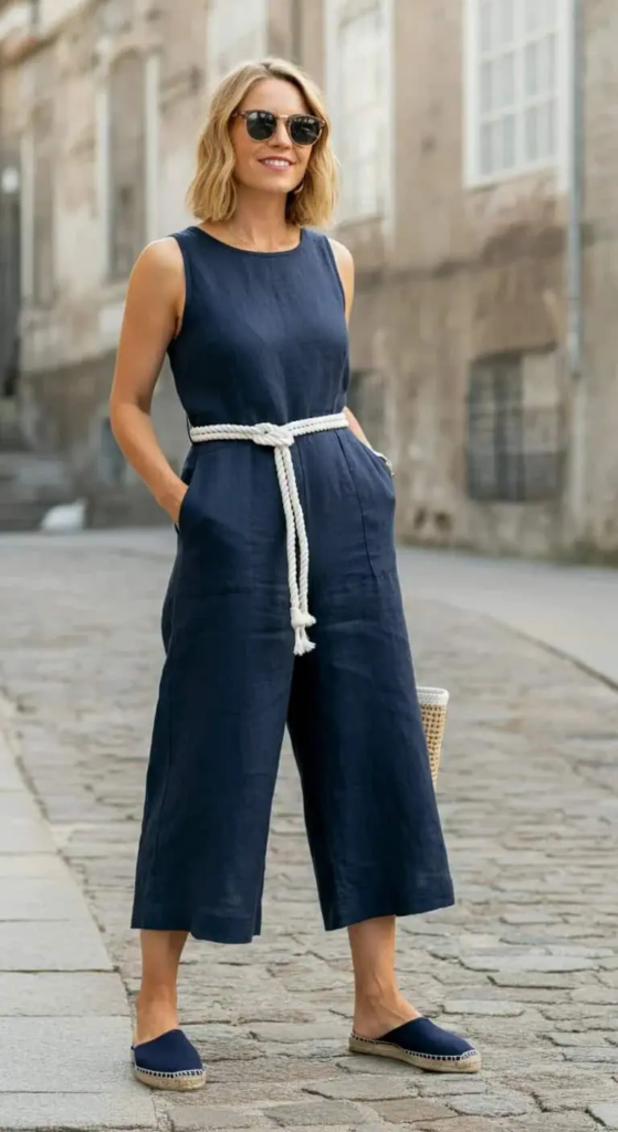 Wide-Leg Jumpsuit With Rope Belt