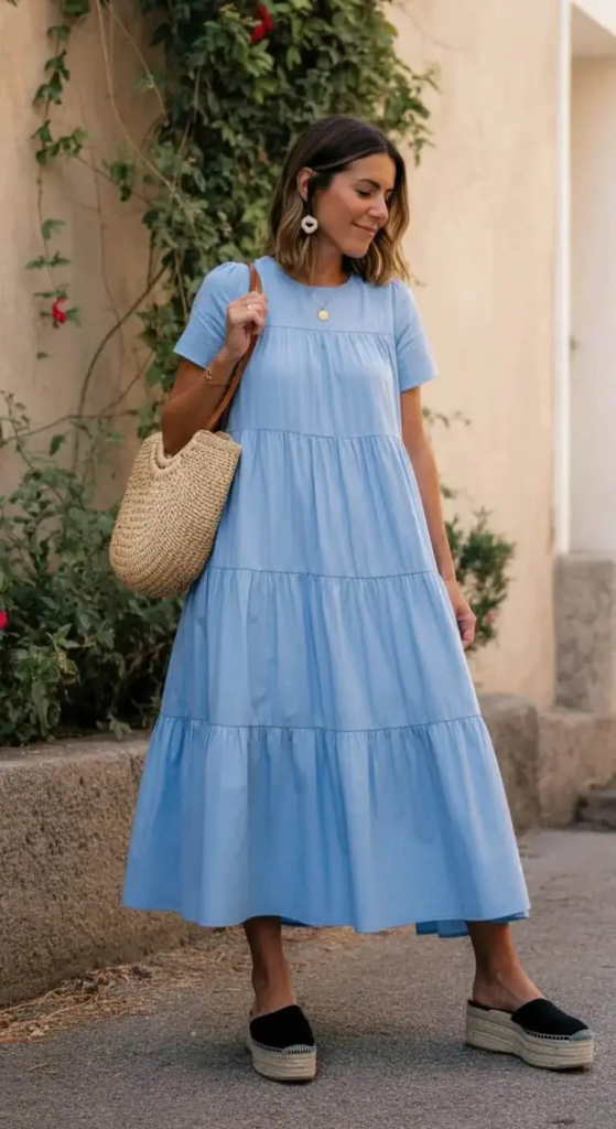 Tiered Cotton Dress With Espadrilles