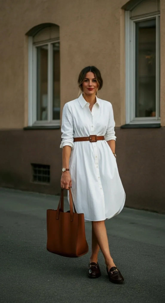 Cotton Shirt Dress With Belt