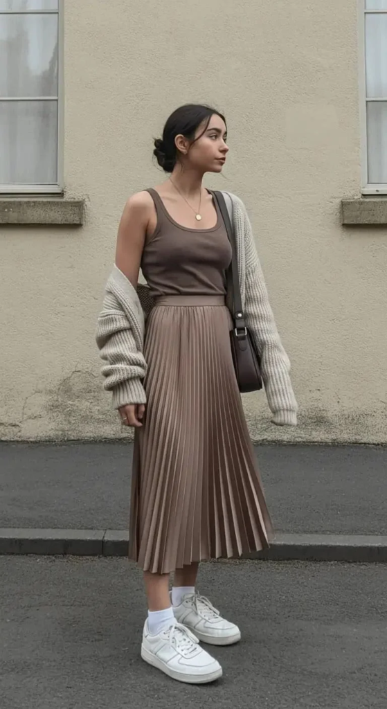 Midi Skirt With Tank And Cardigan