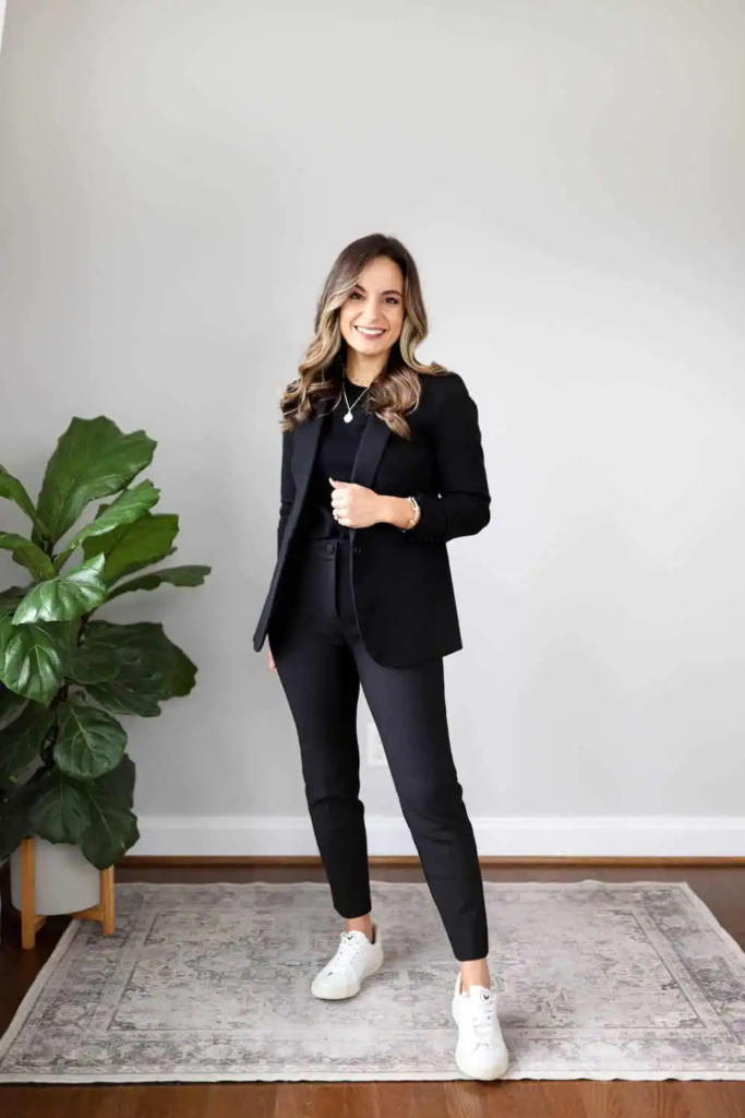 Sleek Black Suit With White Sneakers