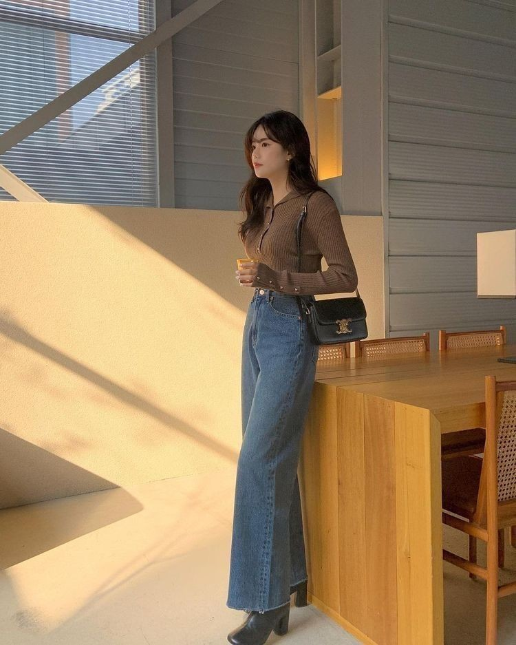 Ribbed Top and High-Waisted Denim