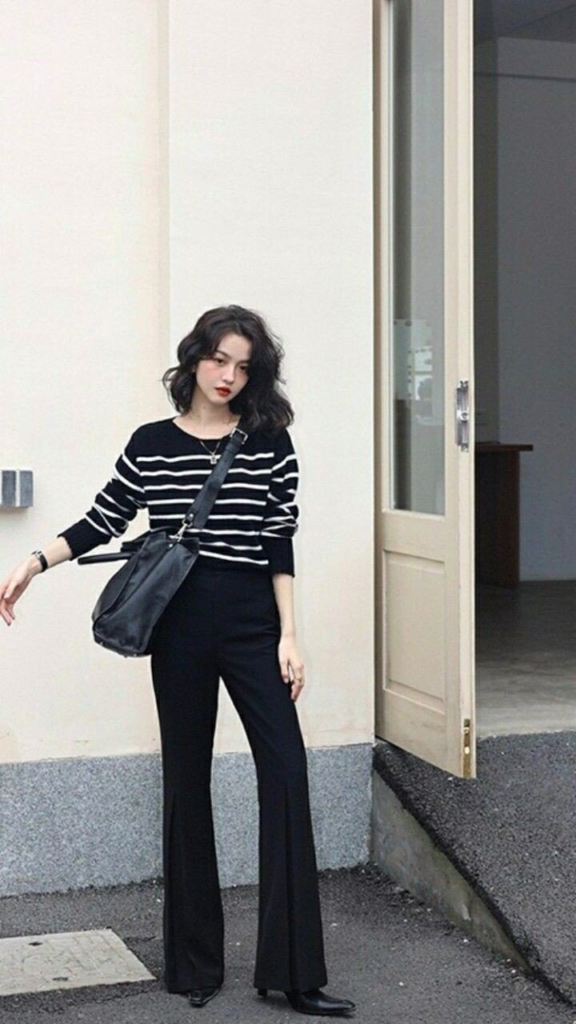 Classic Stripes With Black Flared Pants