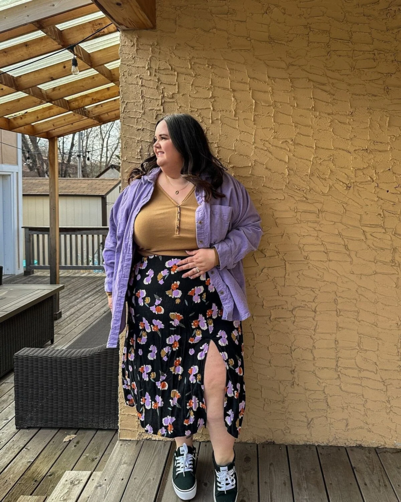 Oversized Shirt with Floral Midi Skirt