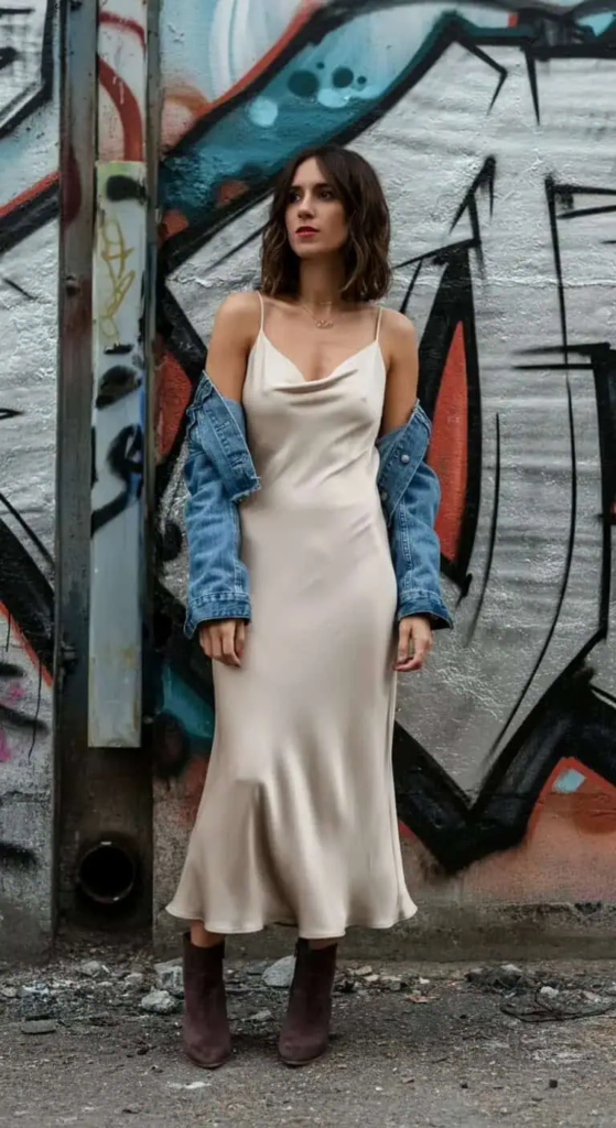 Slip Dress And Denim Jacket
