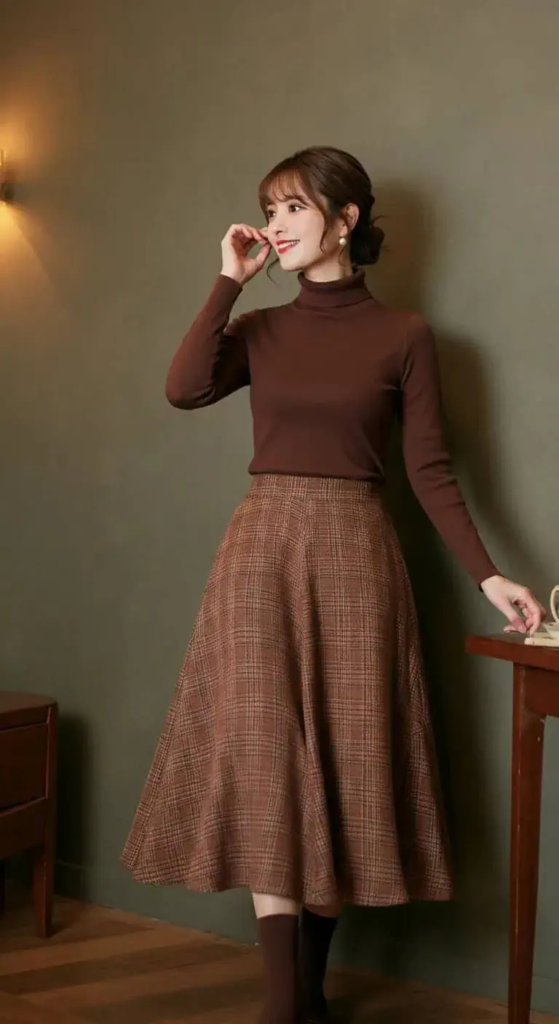 Flared Skirt With A Turtleneck Top
