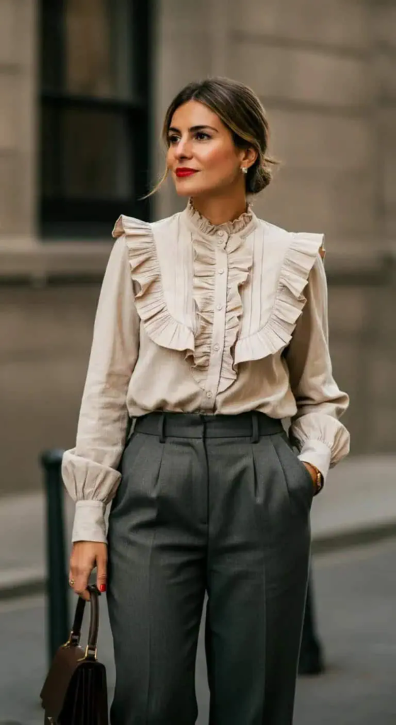 Ruffled Blouse With Slacks