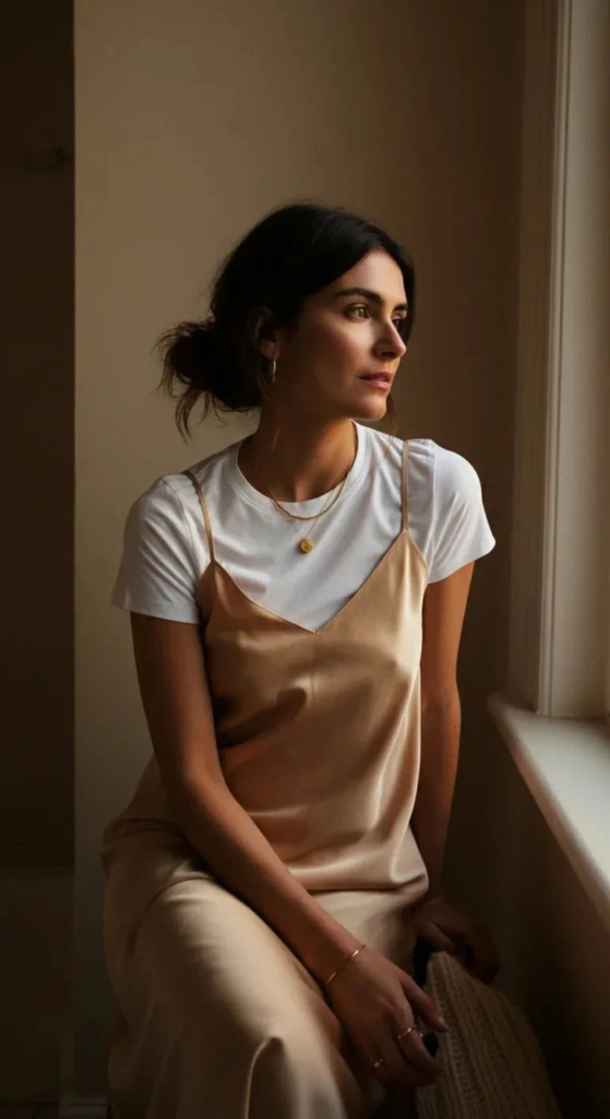 Slip Dress Over A White Tee