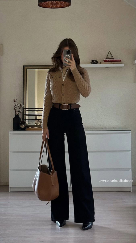 Quilted Shirt with Wide-Leg Trousers