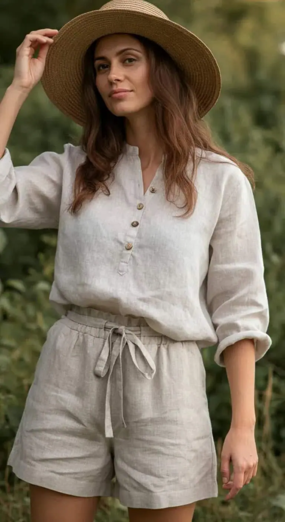 Linen Shorts And Blouse
