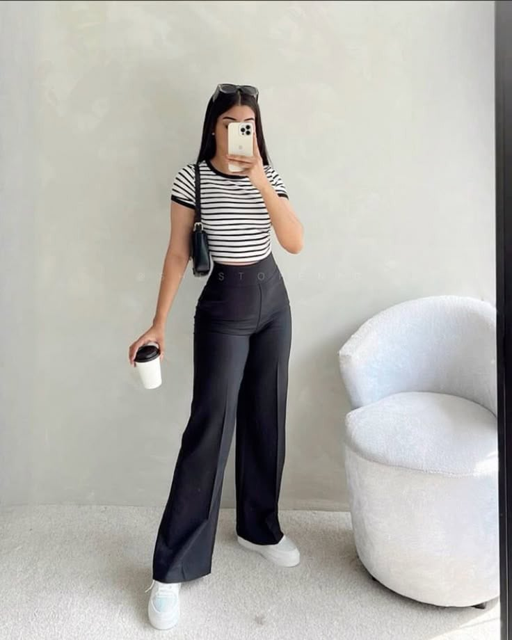 Chic Monochrome with Wide-Leg Trousers