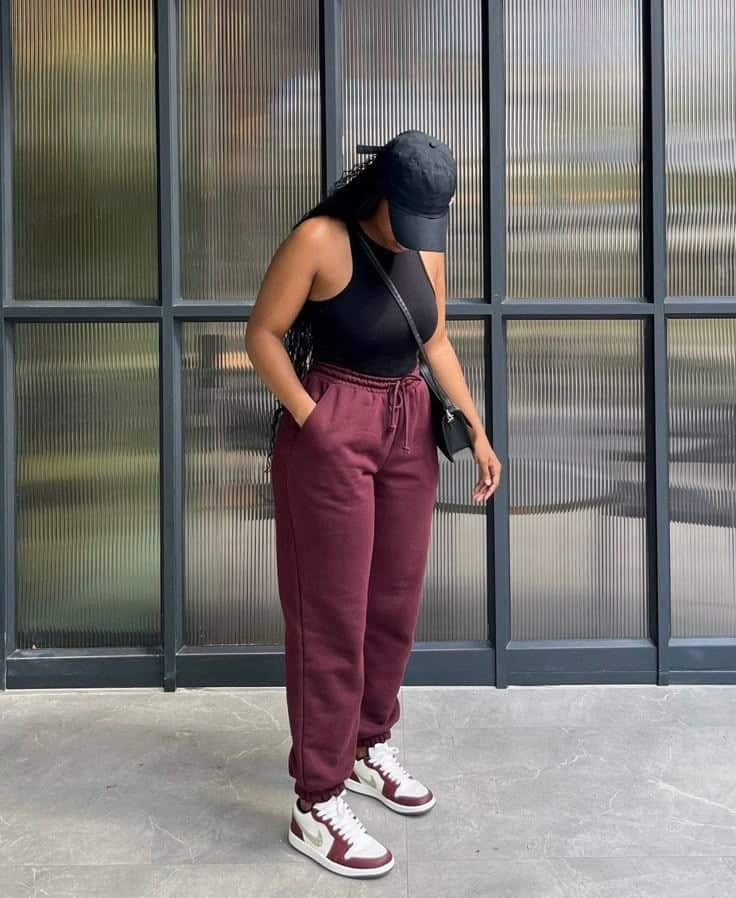 Sporty Chic in Burgundy Sweats