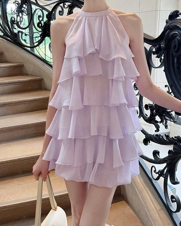 Lavender Tiered Ruffle Party Dress