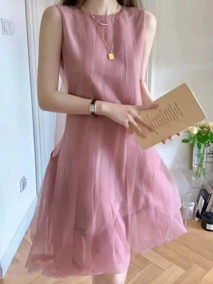 Dusty Pink Tulle Midi Dress Elegance