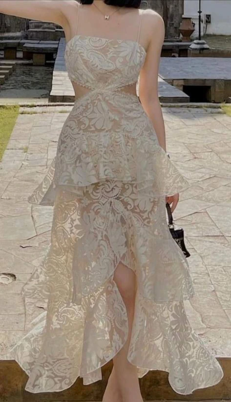 Ethereal Lace High-Low Gown