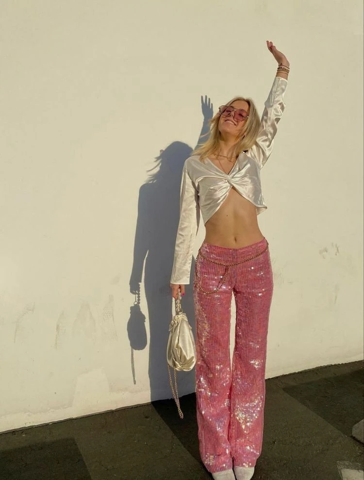 Sequined Pants With Crop Top Tie