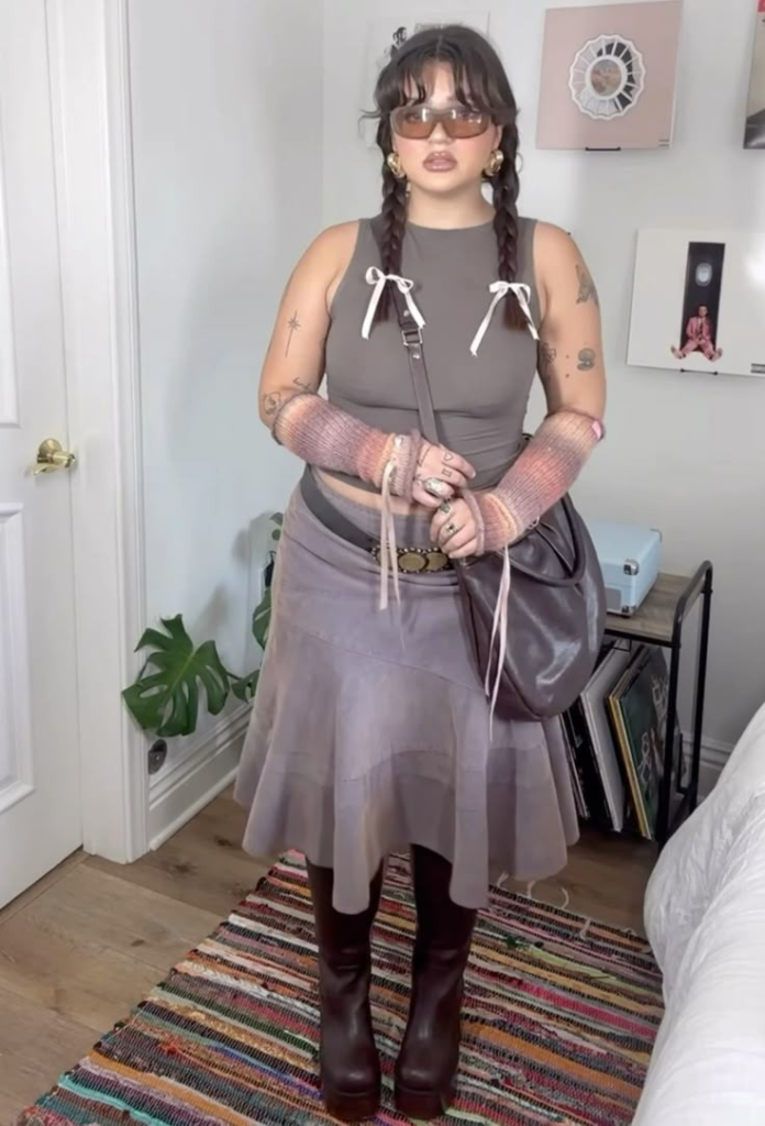 Edgy Gray Tank with Flowy Midi Skirt