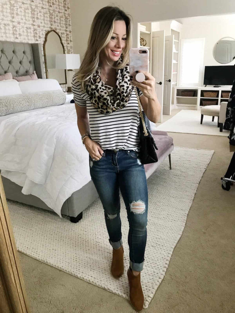 Stripes, Leopard, And Distressed Denim