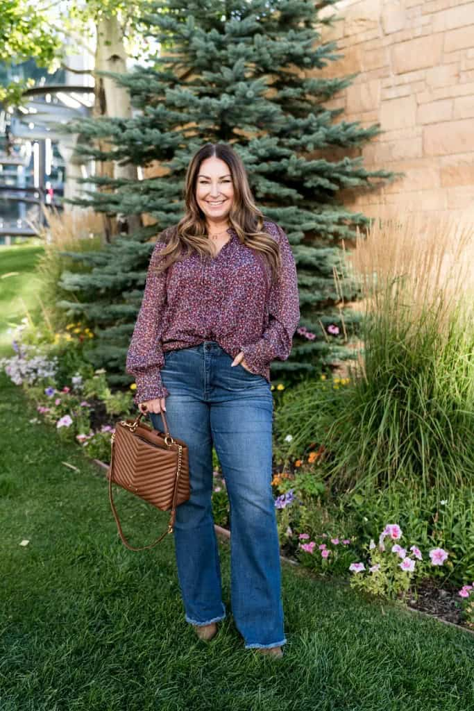 Floral Blouse And Wide-Leg Jeans