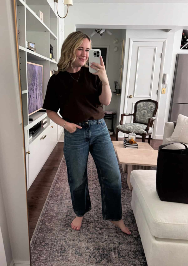 Relaxed Wide-Leg Jeans With Brown Top