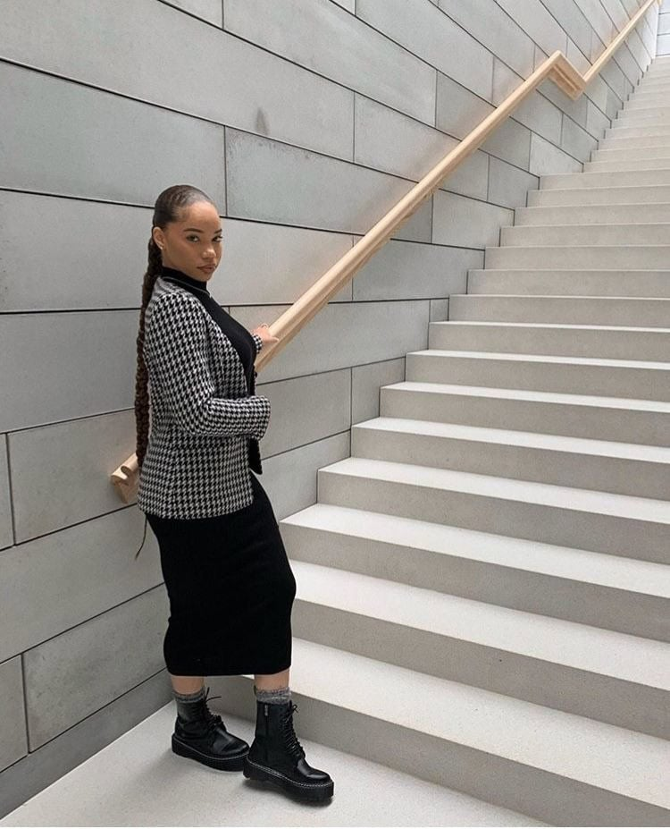 Houndstooth Chic with Edgy Boots