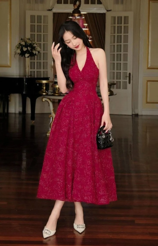 Elegant Burgundy Halter Dress Perfection