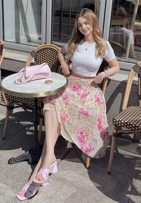 Floral Skirt with Classic White Tee