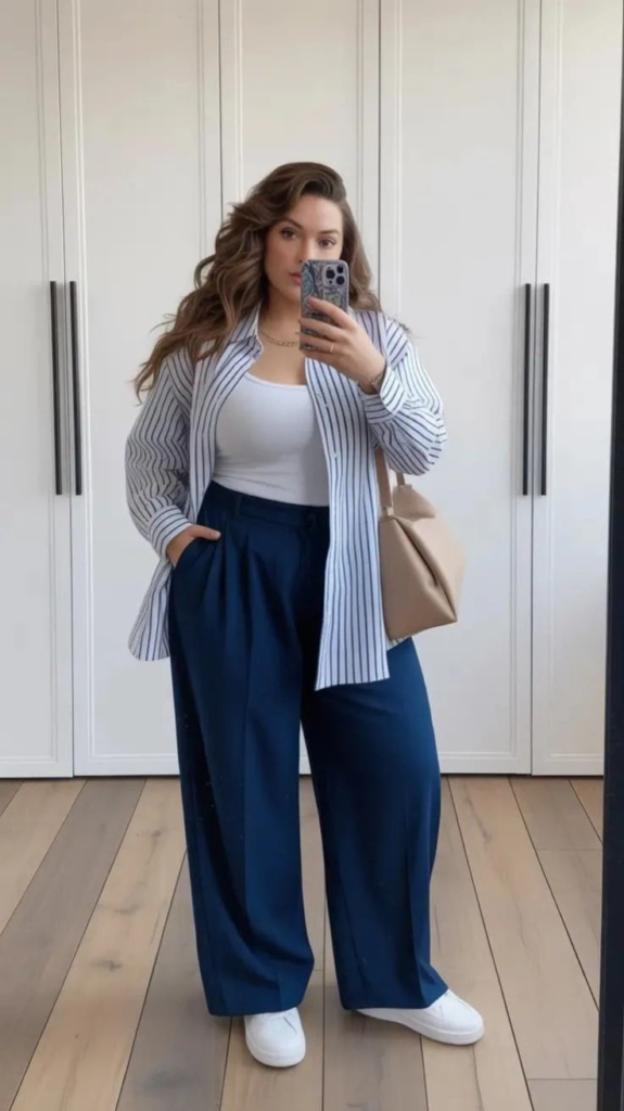 Striped Blazer With Wide-Leg Trousers