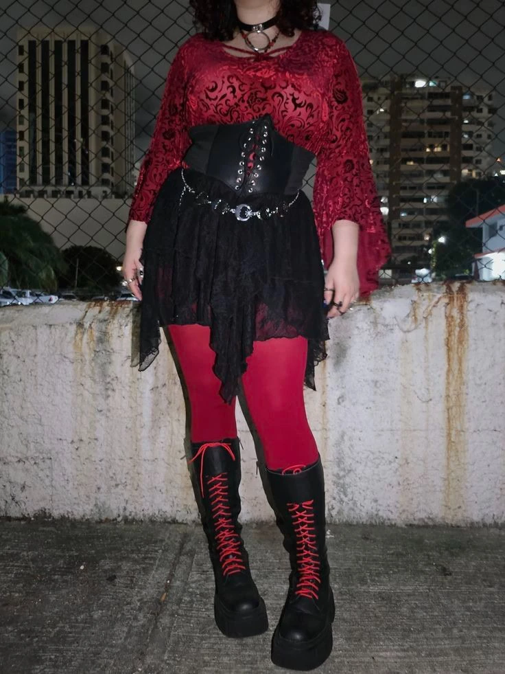 Bold Red and Black Edgy Ensemble