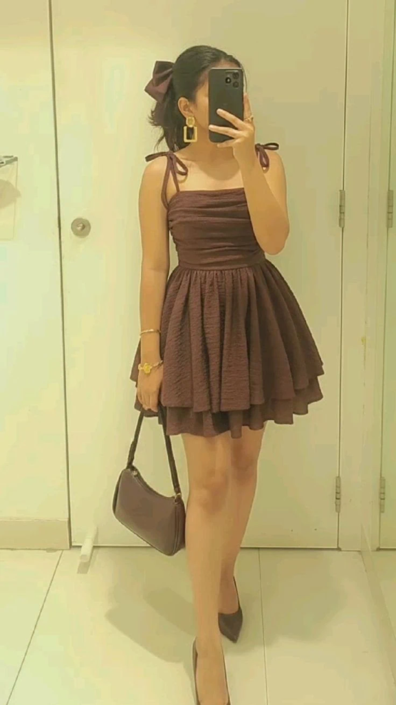 Chocolate Brown Dress with Bow Details