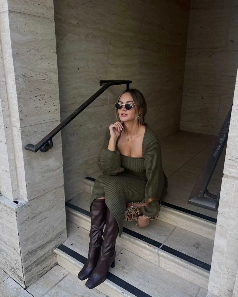 Olive Knit and Leather Boots