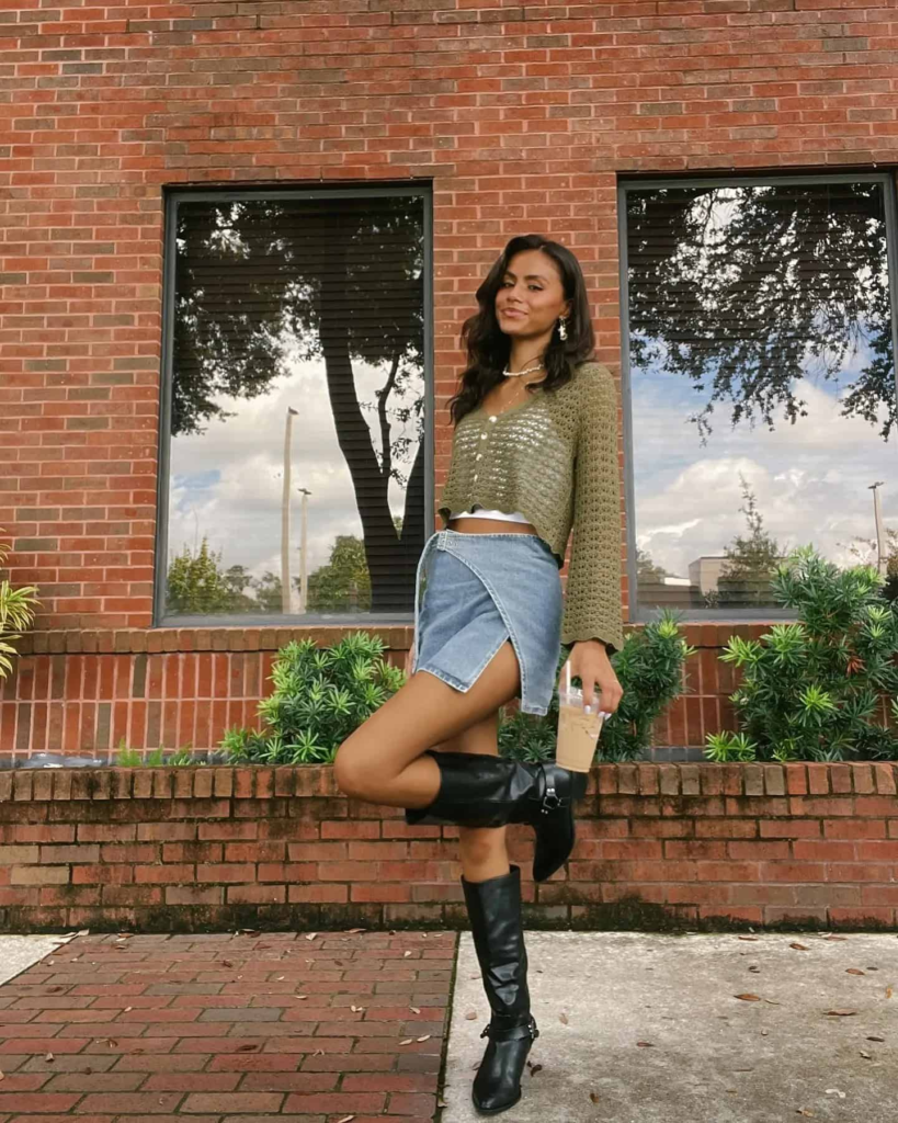 Knit Crop and Denim Skirt Combo