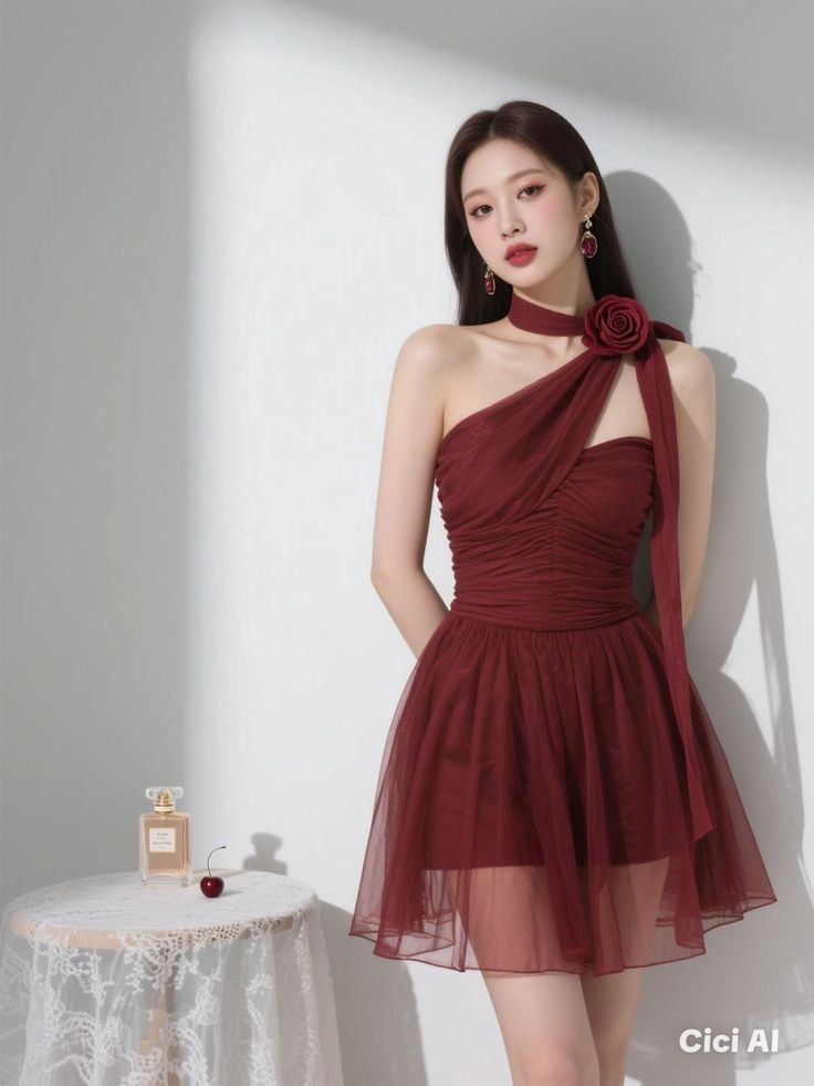 Elegant Burgundy Halter Tulle Dress