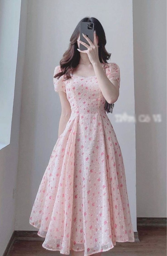Romantic Pink Floral Midi Dress
