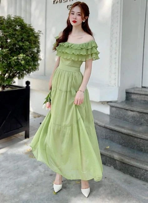 Romantic Off-Shoulder Ruffled Gown