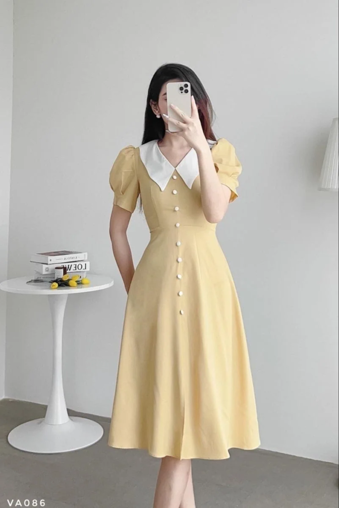 Vintage-Inspired Yellow Midi Dress