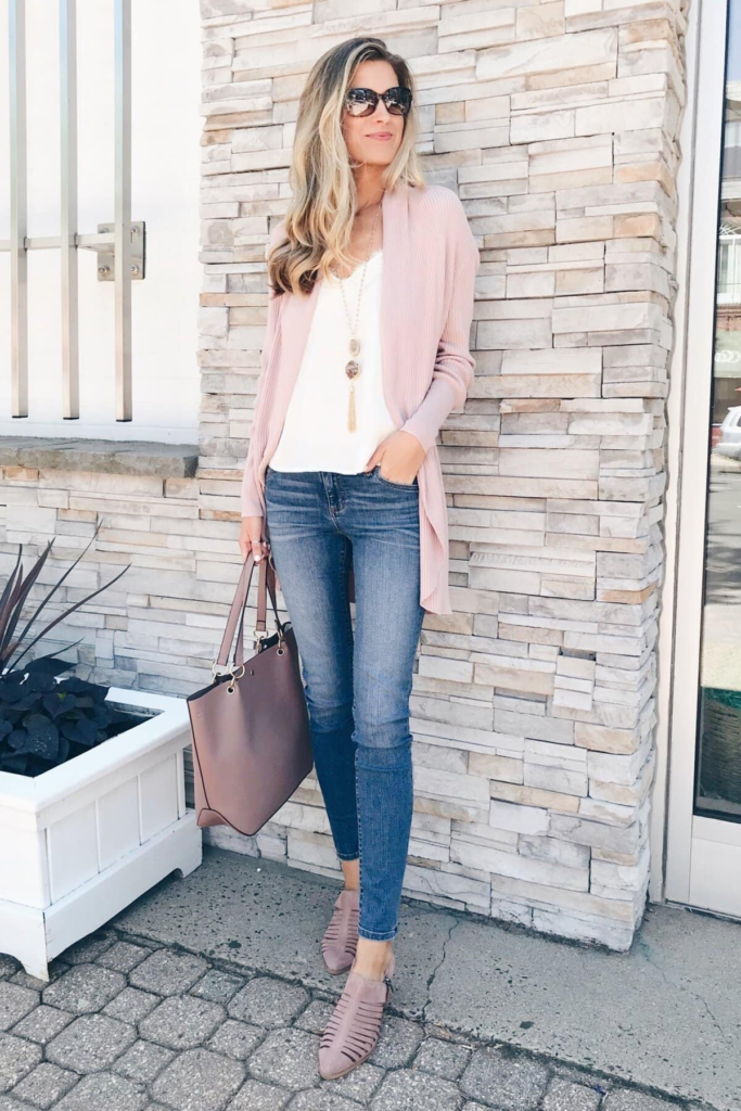 Blush Cardigan and Denim Combo