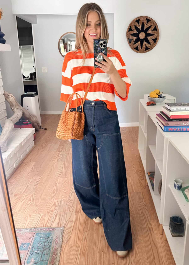 Bold Stripes and Wide-Leg Denim