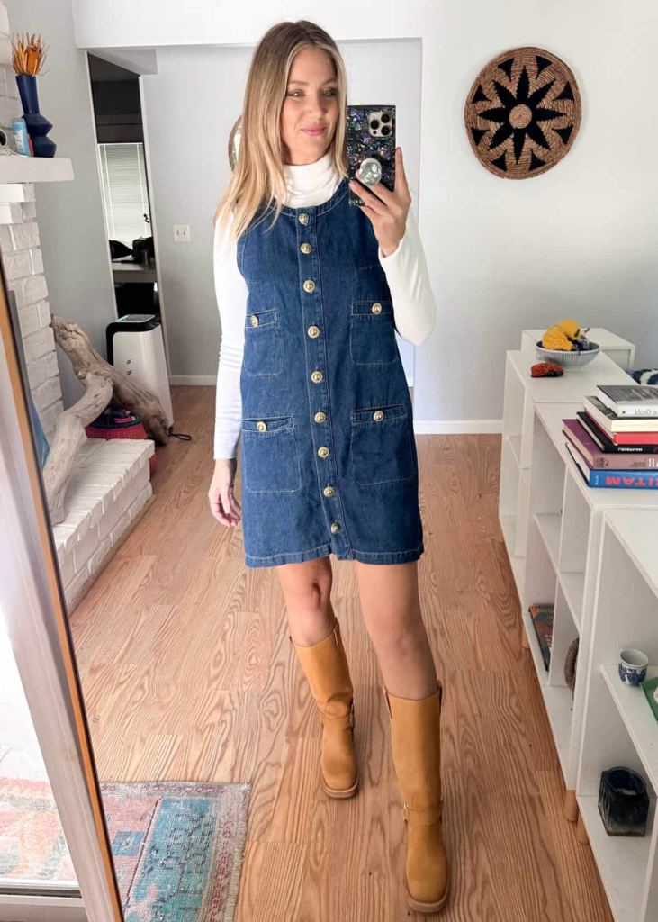 Denim Pinafore and Turtleneck Combo