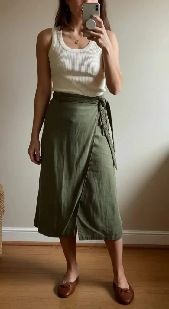 Wrap Skirt with Tank and Sandals