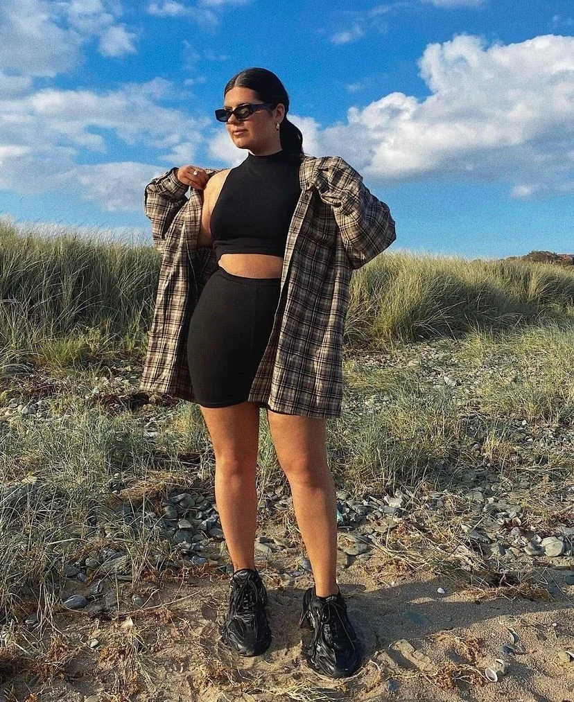 Oversized Plaid Shirt with Fitted Basics