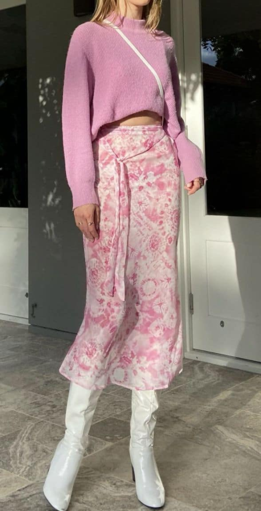 Pink Perfection: Cropped Sweater and Tie-Dye Skirt