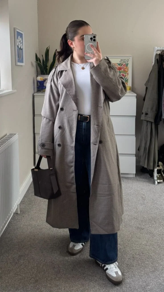 Classic Trench Coat with Dark Denim